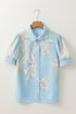 Floral Scalloped Trim Short Sleeve Button Down Shirt