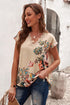 Floral Scalloped V Neck Short Sleeves Top