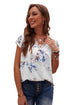 Floral Scalloped V Neck Short Sleeves Top