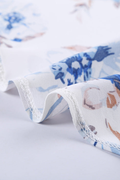 Floral Scalloped V Neck Short Sleeves Top