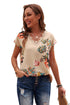 Floral Scalloped V Neck Short Sleeves Top