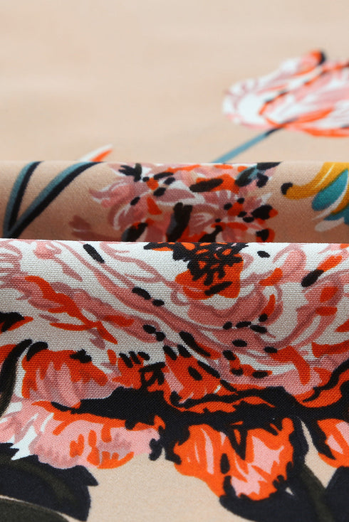 Floral Scalloped V Neck Short Sleeves Top