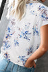 Floral Scalloped V Neck Short Sleeves Top