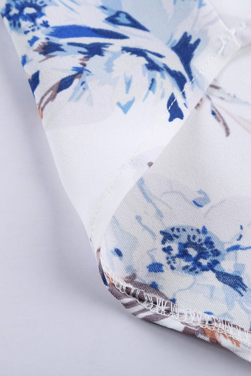 Floral Scalloped V Neck Short Sleeves Top