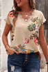 Floral Scalloped V Neck Short Sleeves Top