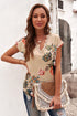Floral Scalloped V Neck Short Sleeves Top