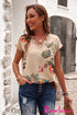 Floral Scalloped V Neck Short Sleeves Top