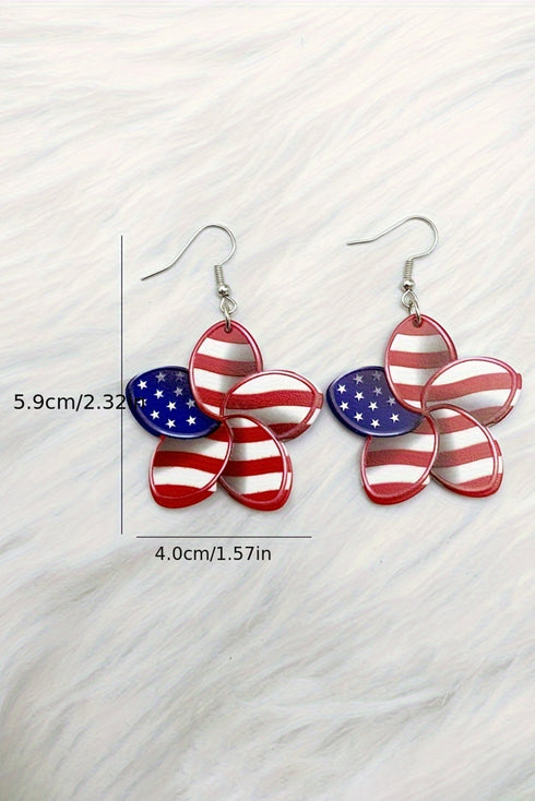Floral Shape Flag Pattern Lightweight Acrylic Hook Earrings