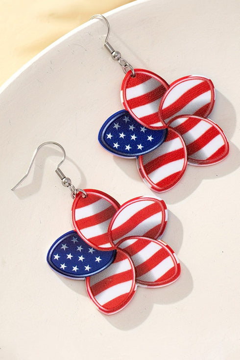 Floral Shape Flag Pattern Lightweight Acrylic Hook Earrings