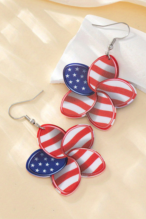 Floral Shape Flag Pattern Lightweight Acrylic Hook Earrings