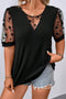 Floral Sheer Mesh Patchwork Relaxed V Neck Top