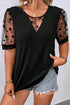 Floral Sheer Mesh Patchwork Relaxed V Neck Top