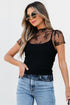 Floral Sheer Mesh Short Sleeve Mock Neck Blouse