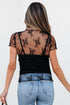 Floral Sheer Mesh Short Sleeve Mock Neck Blouse