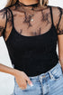 Floral Sheer Mesh Short Sleeve Mock Neck Blouse