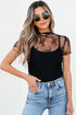 Floral Sheer Mesh Short Sleeve Mock Neck Blouse