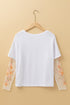 Floral Sheer Sleeve Mixed Media Round Neck Top