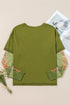 Floral Sheer Sleeve Mixed Media Round Neck Top