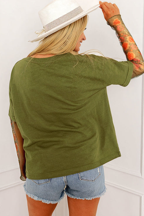 Floral Sheer Sleeve Mixed Media Round Neck Top