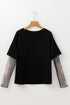 Floral Sheer Sleeve Mixed Media Round Neck Top