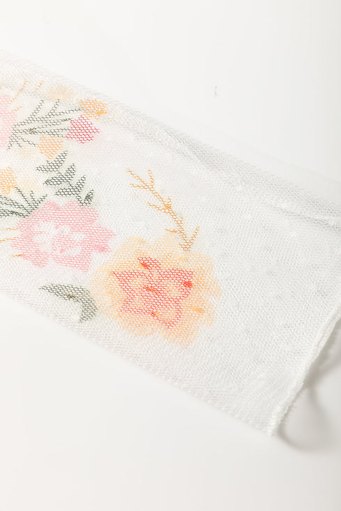 Floral Sheer Sleeve Mixed Media Round Neck Top