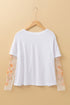 Floral Sheer Sleeve Mixed Media Round Neck Top