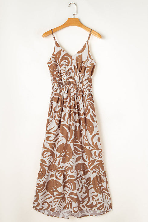 Floral Shir High Waist Spaghetti Straps Maxi Dress