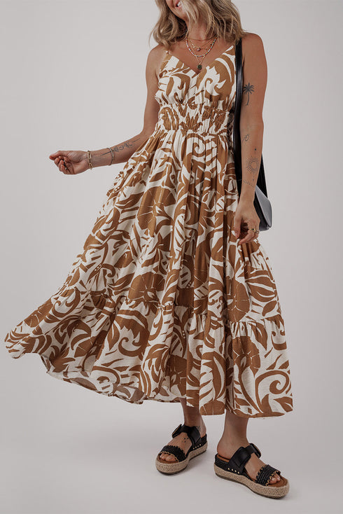 Floral Shir High Waist Spaghetti Straps Maxi Dress