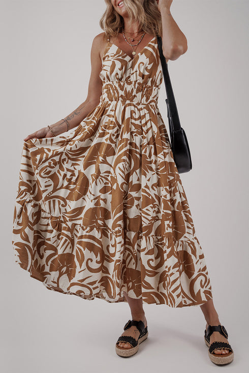 Floral Shir High Waist Spaghetti Straps Maxi Dress