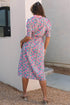 Floral Shirred Puff Sleeve Buttoned Front Midi Dress with Sash