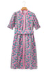 Floral Shirred Puff Sleeve Buttoned Front Midi Dress with Sash