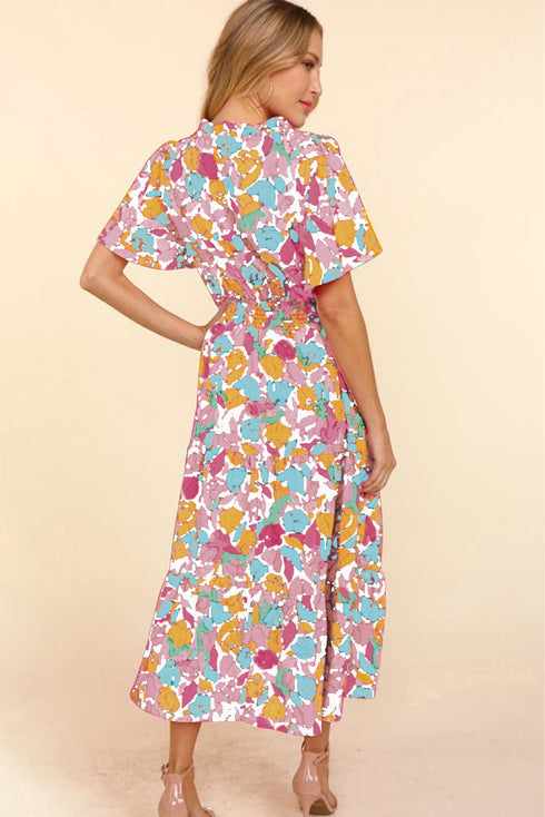 Floral Short Sleeve Smocked Waist Maxi dress