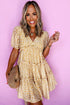 Floral Short Sleeve V Neck Frilly Tie Mini Dress