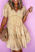 Floral Short Sleeve V Neck Frilly Tie Mini Dress