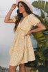 Floral Short Sleeve V Neck Frilly Tie Mini Dress