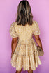 Floral Short Sleeve V Neck Frilly Tie Mini Dress