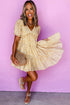 Floral Short Sleeve V Neck Frilly Tie Mini Dress