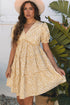 Floral Short Sleeve V Neck Frilly Tie Mini Dress