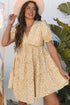 Floral Short Sleeve V Neck Frilly Tie Mini Dress