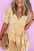 Floral Short Sleeve V Neck Frilly Tie Mini Dress