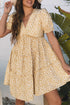 Floral Short Sleeve V Neck Frilly Tie Mini Dress