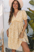 Floral Short Sleeve V Neck Frilly Tie Mini Dress