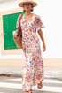 Floral Short Sleeve V Neck High Waist Maxi Dress