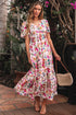 Floral Short Sleeve V Neck High Waist Maxi Dress