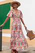 Floral Short Sleeve V Neck High Waist Maxi Dress