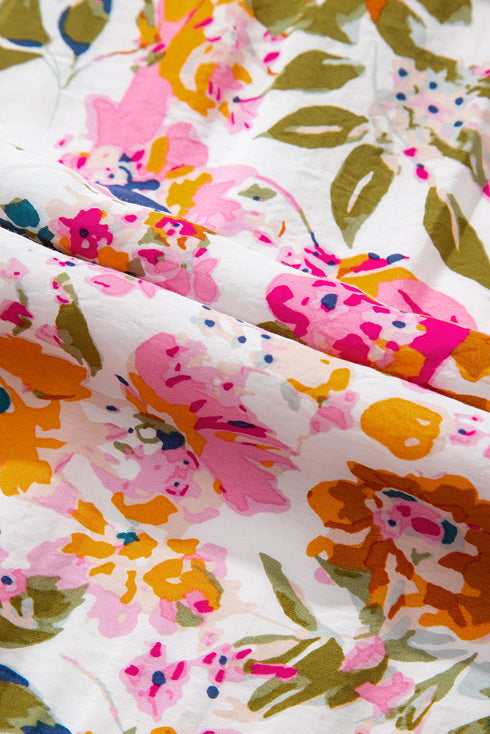 Floral Short Sleeve V Neck High Waist Maxi Dress