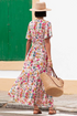 Floral Short Sleeve V Neck High Waist Maxi Dress