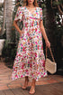 Floral Short Sleeve V Neck High Waist Maxi Dress