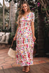 Floral Short Sleeve V Neck High Waist Maxi Dress