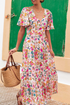 Floral Short Sleeve V Neck High Waist Maxi Dress
